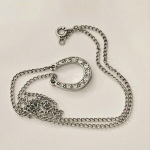 Silver and Rhinestone Lucky Horseshoe Necklace